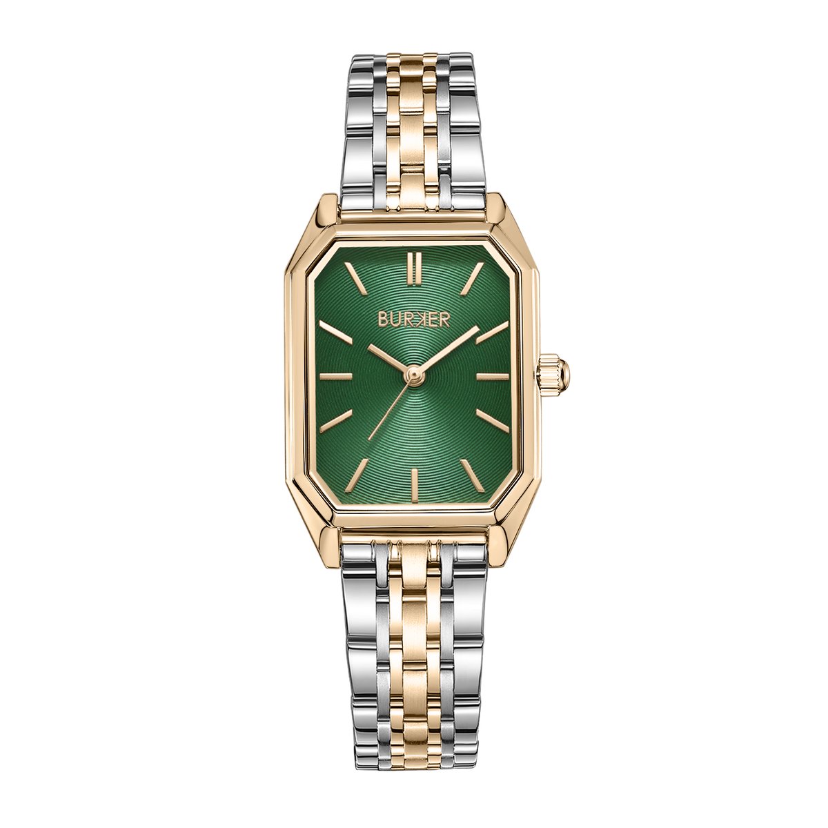BURKER Isabell Horloge Dames - Rechthoekig - Goud Zilver Groen - Schakelband - 36 mm