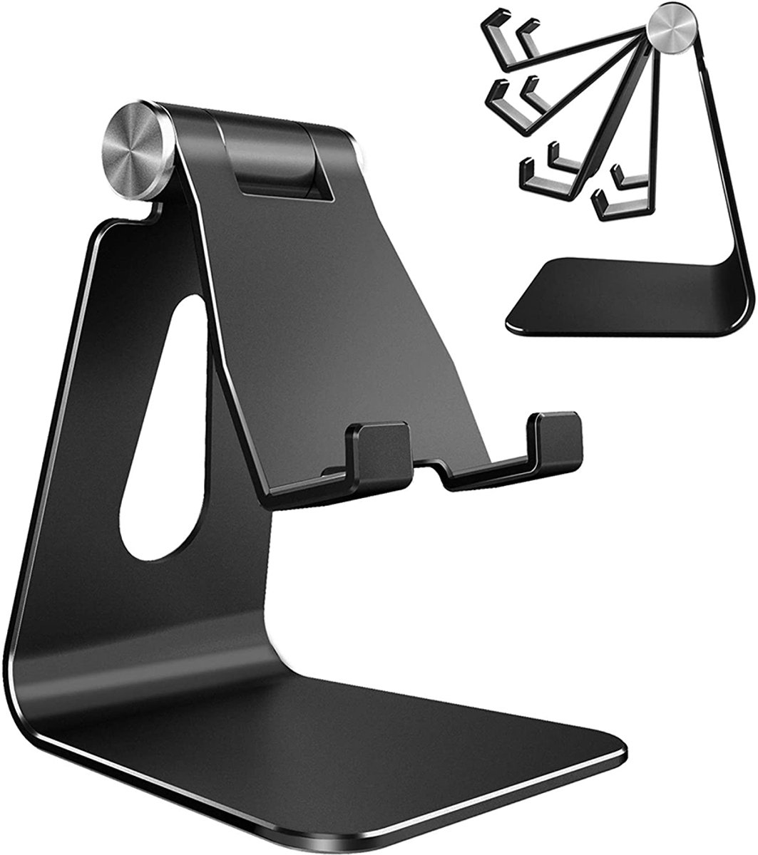 Handy Ständer - Verstellbar Aluminium Desktop Halterung - Zwart - Voor Mobiel En Tablet