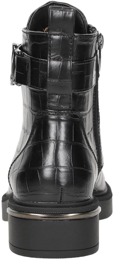 Bottines noires à imprimé crocodile, fermeture éclair et boucle.