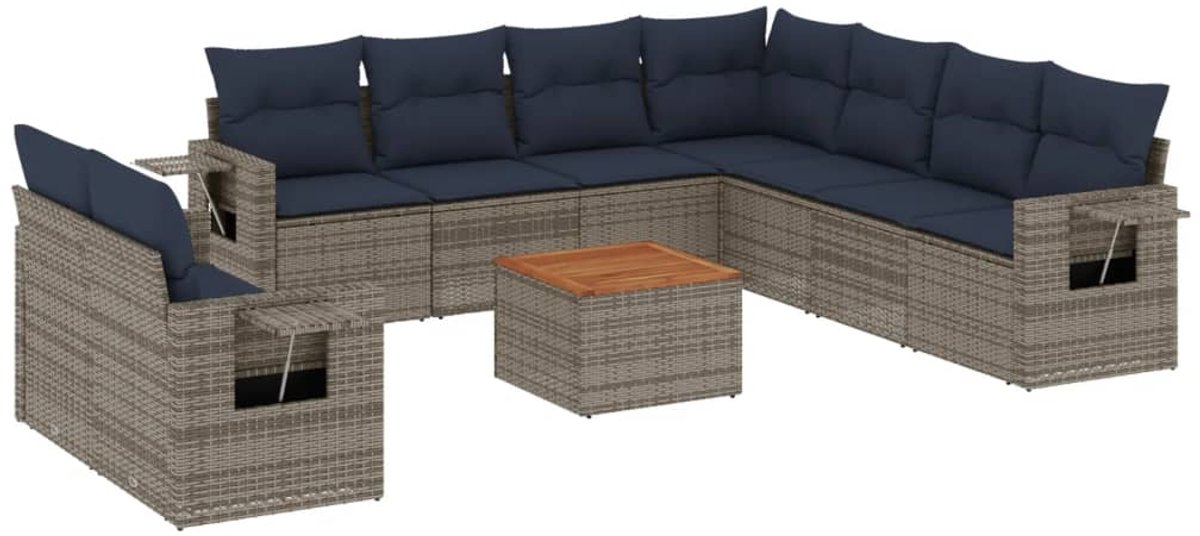 vidaXL - 10-delige - tuinbankset - met - kussens, - grijs - polyrotan