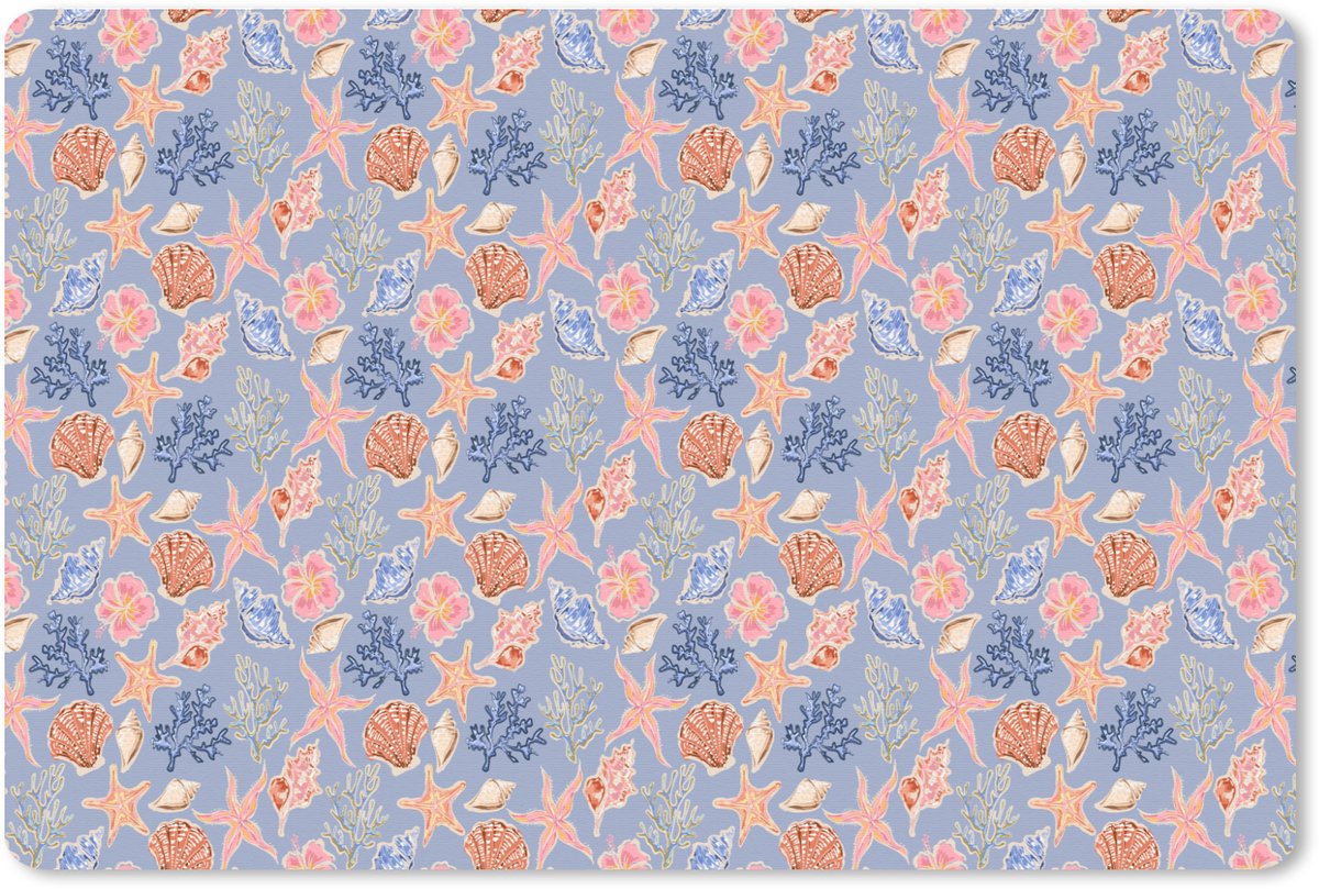 Muismat XXL 90x60 cm - Bureau onderlegger - Bureau mat Kust - Zee - Blauw - Roze - Bureaumat - Gaming mousepad xl - Bureaulegger groot - Computer deskmat