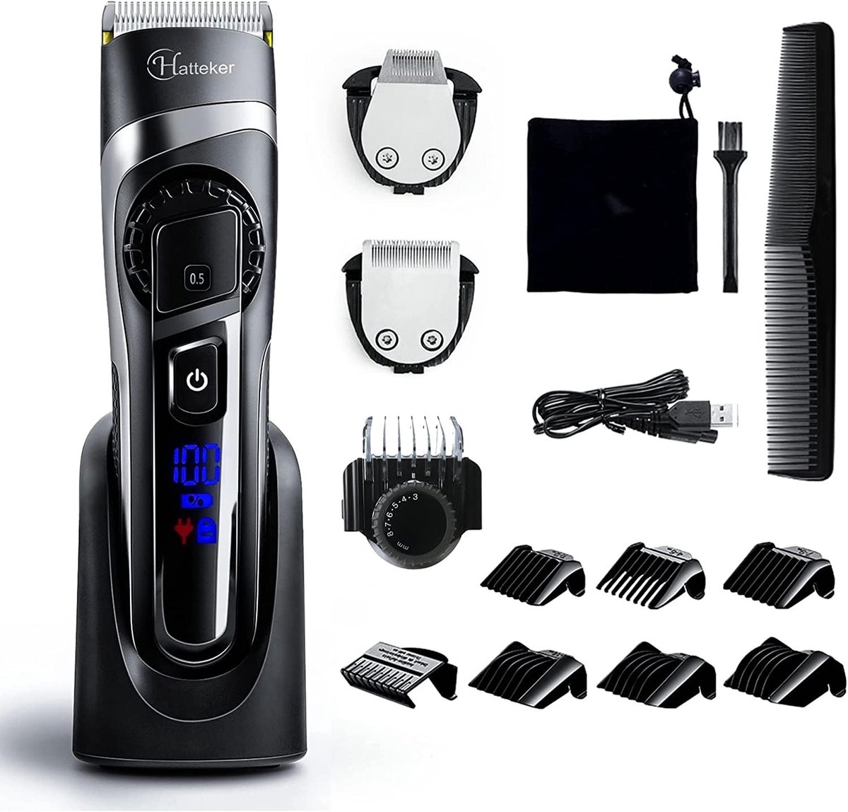 Hatteker Tondeuse 3-in-1 – Professionele Haarknipper, Baardtrimmer en Precisietrimmer – LED Display
