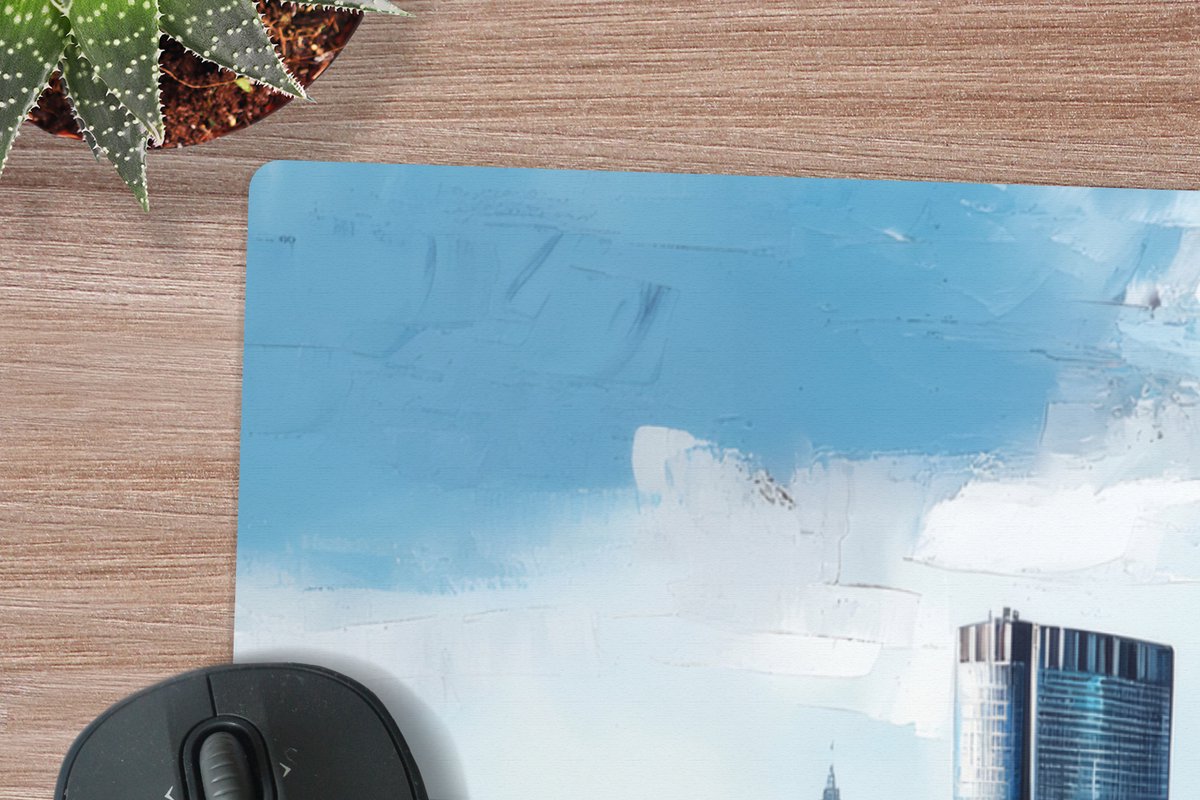 Muismat XXL 120x80 cm - Bureau onderlegger - Bureau mat Bomen Frankfurt- Stad - Skyline - Brug - Bureaumat - Gaming mousepad xl - Bureaulegger groot - Computer deskmat
