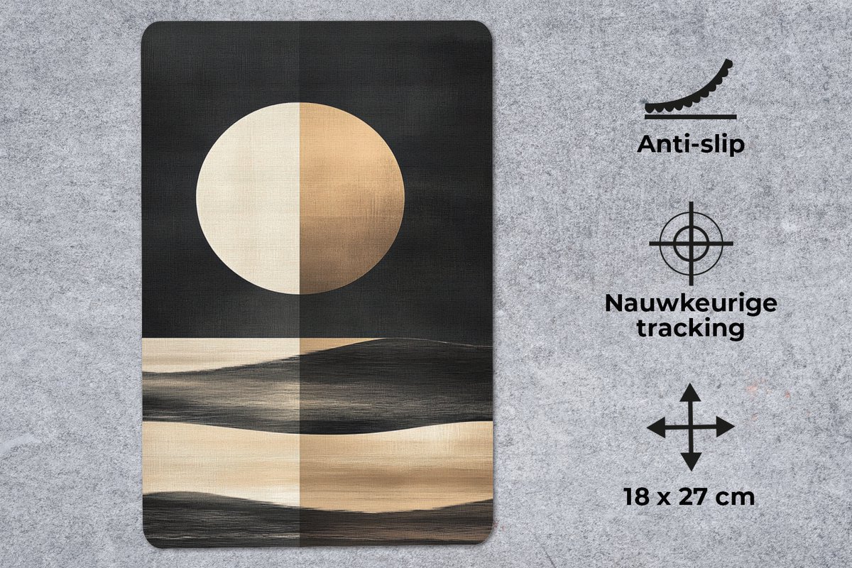 Muismat 18x27 cm - Mousepad Maan - Cirkel - Goud - Muismatten
