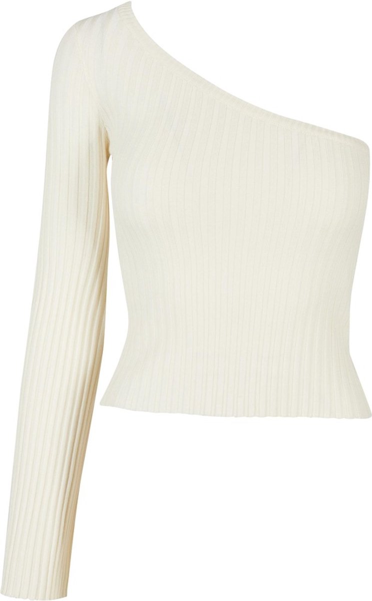 Urban Classics Ladies Short Rib Knit One Sleeve Longsleeve top XXL Ivoorkleurig