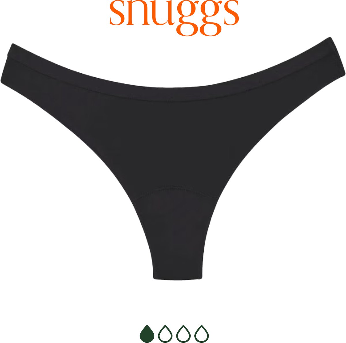 Snuggs Menstruatie Ondergoed Lichte Absorptie Brazilian Zwart Period Underwear Zero Waste Maat S