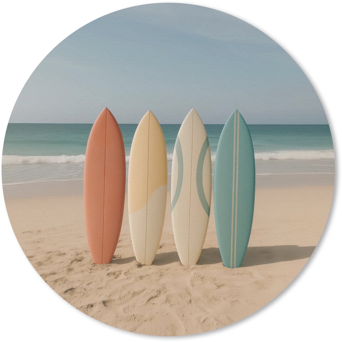 Muismat rond 30x30 cm - Mousepad Strand - Surfbord - Pastel - Ronde muismatten
