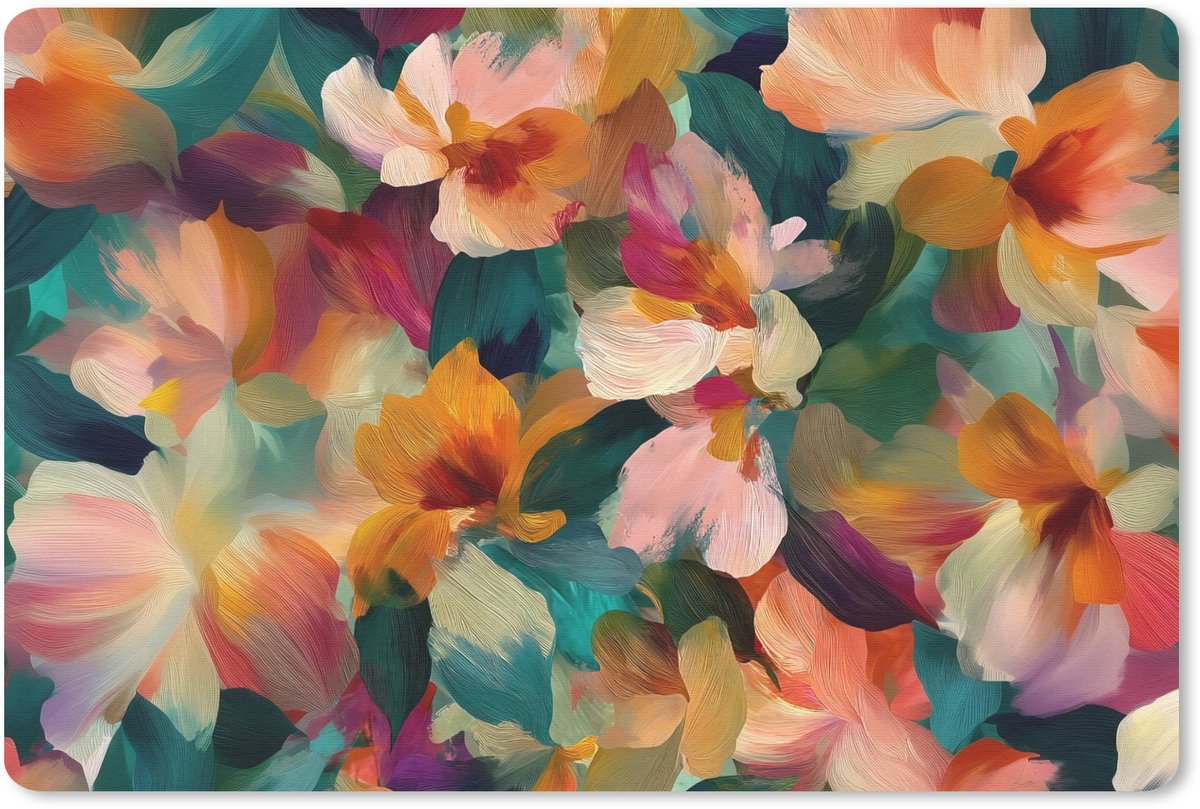 Muismat 27x18 cm - Mousepad Harmonieus - Abstracte bloemen - Warme tinten - Muismatten