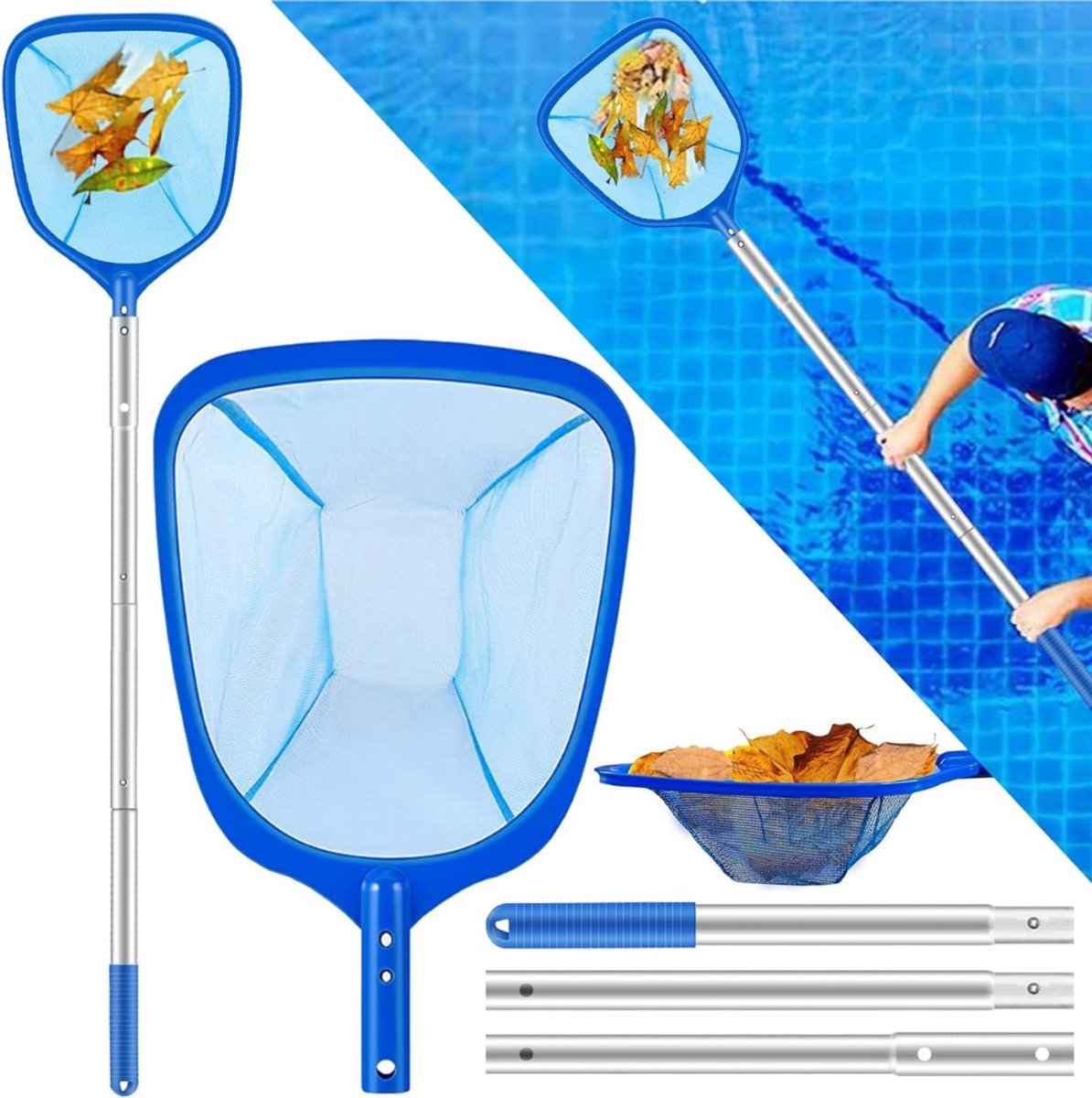 MMM® Zwembad Schepnet - Zwembad Net - Schepnet - met Telescoop, Robuust, 140 cm - voor het Reinigen van Afval uit de Bodem en het Oppervlak