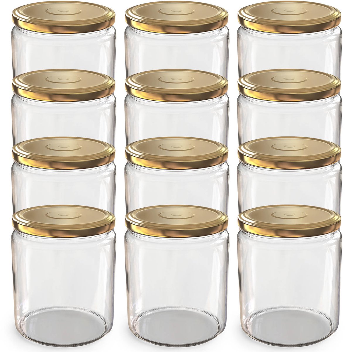 Oputec 12x 405ml inmaakpotten / voorraadpotten TO Ø 82 mm – glazen jampotten – metalen schroefdeksel goud – conservenpotten