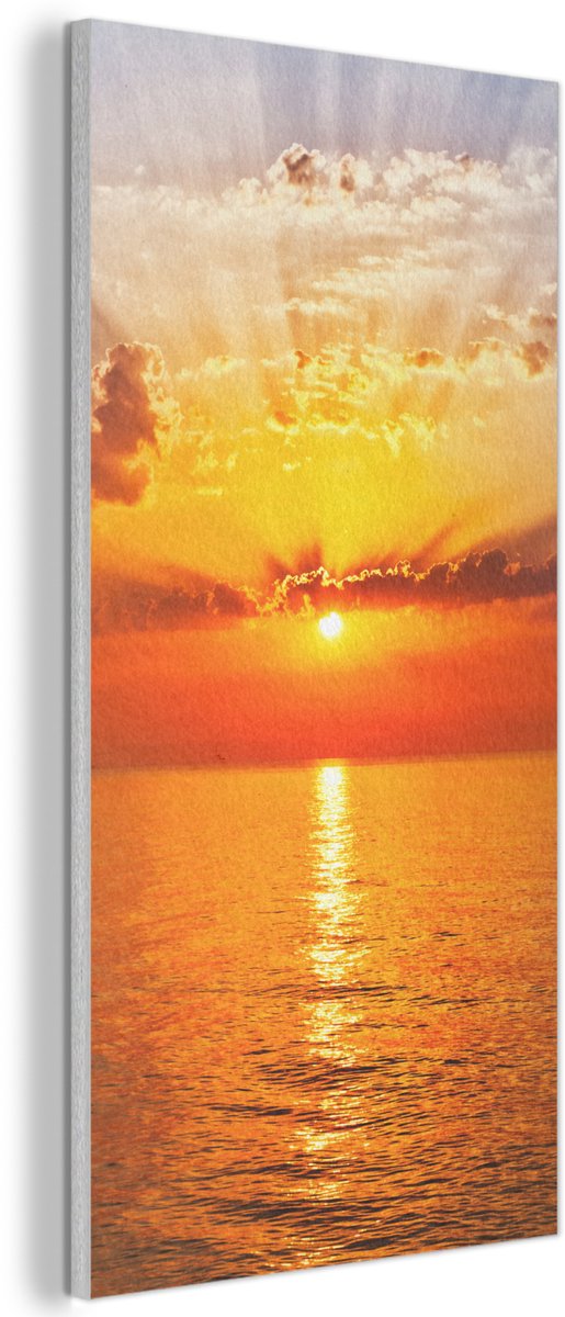 Akoestisch wandpaneel 40x80 cm - Vilt schilderij Zonsondergang - Zee - Lucht - Oranje - Horizon - Water - Akoestische panelen - Geluidsdempende wanddecoratie - Geluidsisolatie woonkamer - Muurdecoratie geluidspanelen