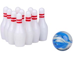 Lifetime Bowling Game Mini 11pcs - Kegelspel van Kunststof - Wit met Rode Strepen - Blauwe Bal - Geschikt voor 1 tot 4 Spelers - Jongens en Meisjes - 2 Jaar Garantie
