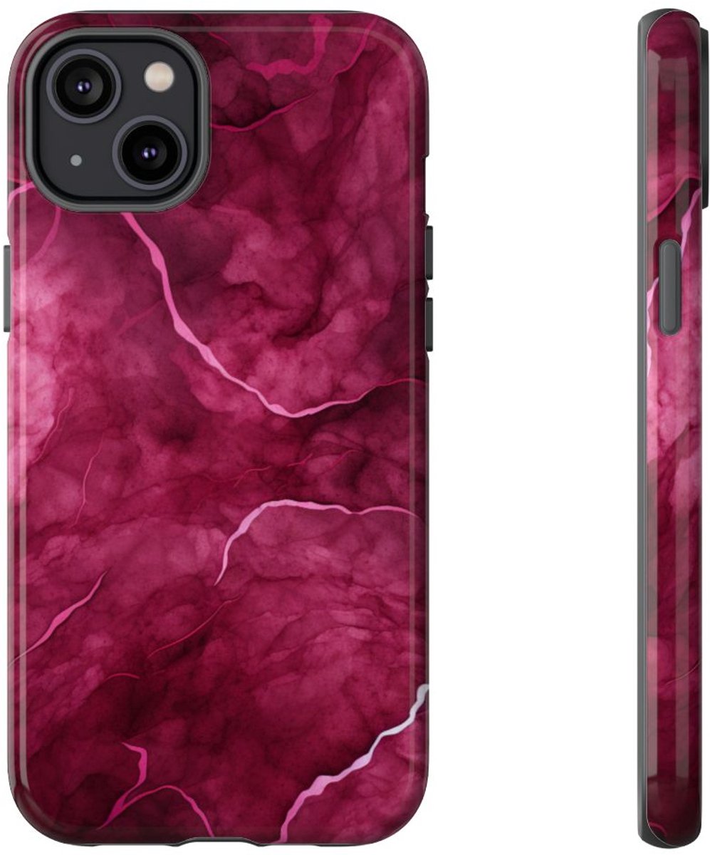 Abstracte Bourgondische Marmerstructuur – Telefoonhoesje Geschikt voor iPhone 14 Plus
