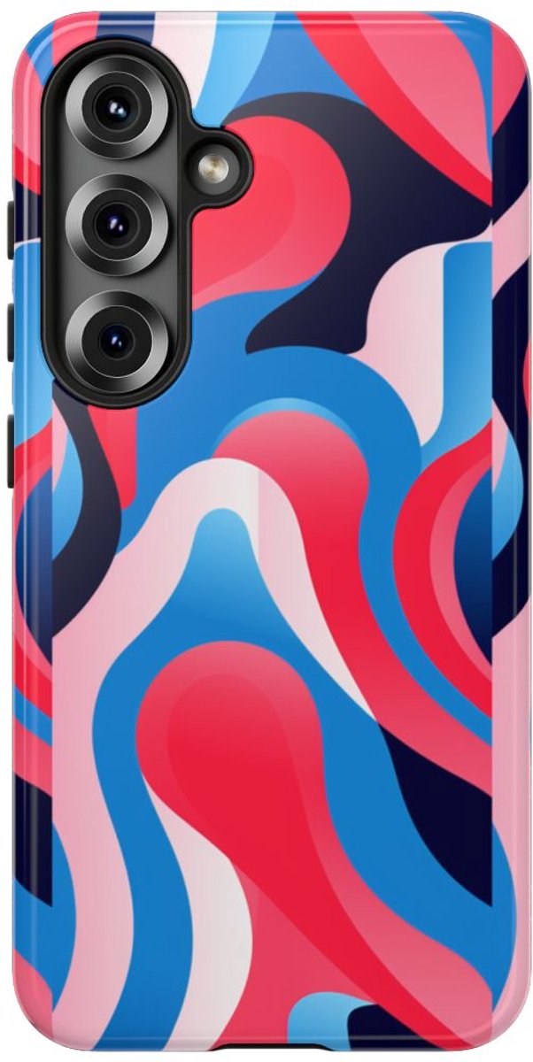 Blauw-Rood Abstract Golvend Patroon – Telefoonhoesje Geschikt voor Samsung Galaxy S25