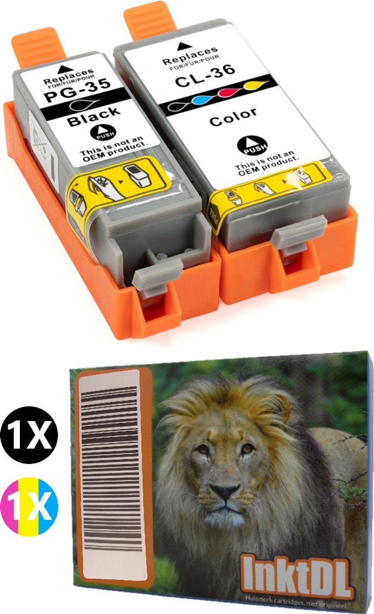 Geschikt voor Canon PGI-35 / CLI-36 - Multipack Zwart + Kleur - Geschikt voor Canon Pixma IP100 IP100V IP100P - Inktpatronen - Inktcartridges - Inkt