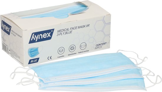 Hynex Type IIR Mondkapjes &ndash; Medisch &ndash; Wegwerp &ndash; 50 stuks per doos &ndash; Blauw