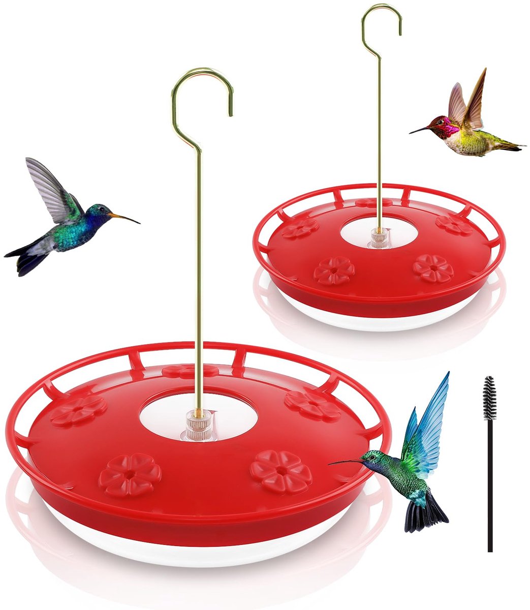 2-pack of 16-ounce hummingbird feeders for outdoor use, with 5 feeding ports, ant and bee proof, leak-proof, includes a cleaning brush, nectar, easy to clean and refill, and red garden decoration.