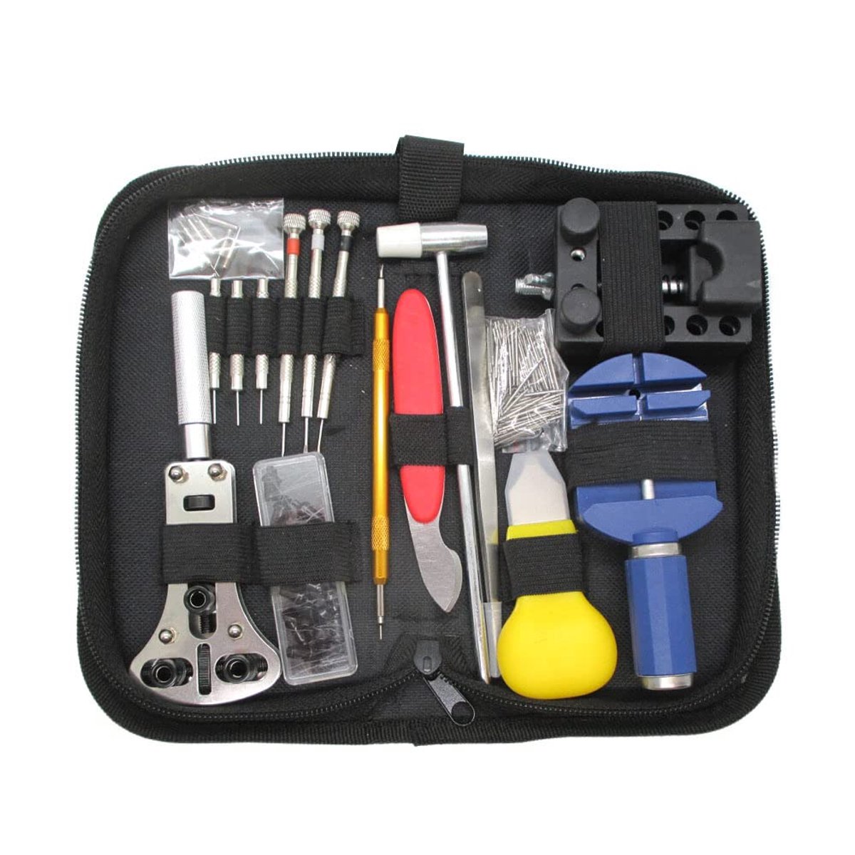 JeiibrZui Professionele horlogereparatieset met 147 onderdelen, precisieschroevendraaiers van S2-gelegeerd staal, antimagnetische pincet en uurwerkhouder, compacte ABS-behuizing voor onderhoud aan mechanische en quartzhorloges