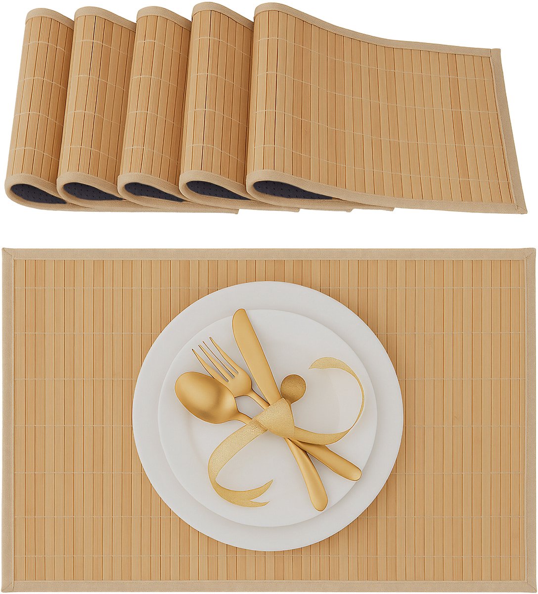 12x placemat - set - afwasbaar - bamboe onderleggers - tafelonderleggers - stof