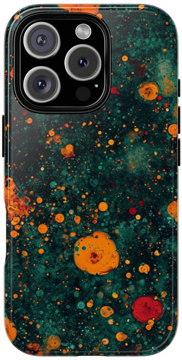 Abstracte Oranje en Teal Bellenpatroon – Telefoonhoesje Geschikt voor iPhone 16 Pro