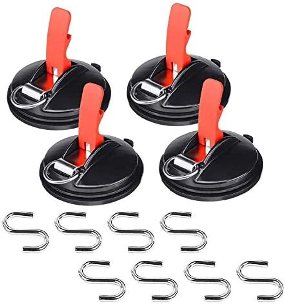 4-Pack Auto Zuignappen met 8 S-Haken | Multifunctionele Vacuüm Ankerhaken voor Tent, Zeil, Bagage en Camping