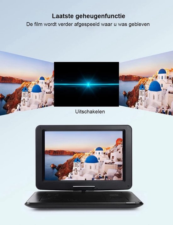 QPFO® Draagbare dvd speler - 17.5 inch - Groot hd draaibaar scherm 15.5 inch - 4 tot 6 uur speeltijd - Usb sd kaart ondersteuning - Geheugenfunctie — afbeelding 3