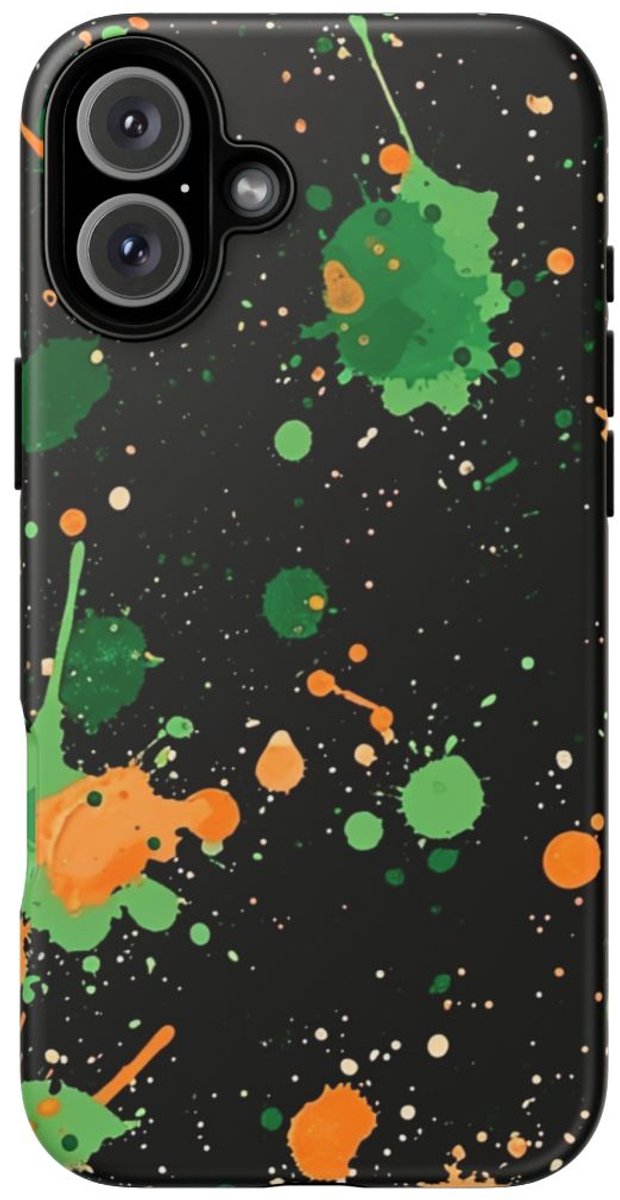 Groene en Oranje Verfspattenpatroon – Telefoonhoesje Geschikt voor iPhone 16 Plus