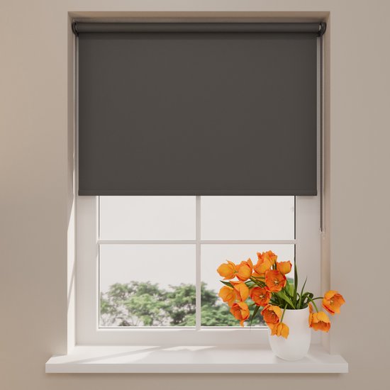Store Enrouleur Occultant Mini - Grijs Foncé - 60 x 150 cm - Full Color - Installation sans perçage
