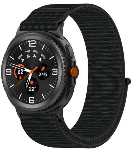 Bracelet en nylon Sportloop By Qubix - Zwart - Compatible avec Samsung Galaxy Watch 8 - 40 mm - 44 mm - Galaxy Watch 8 Classic - 46 mm