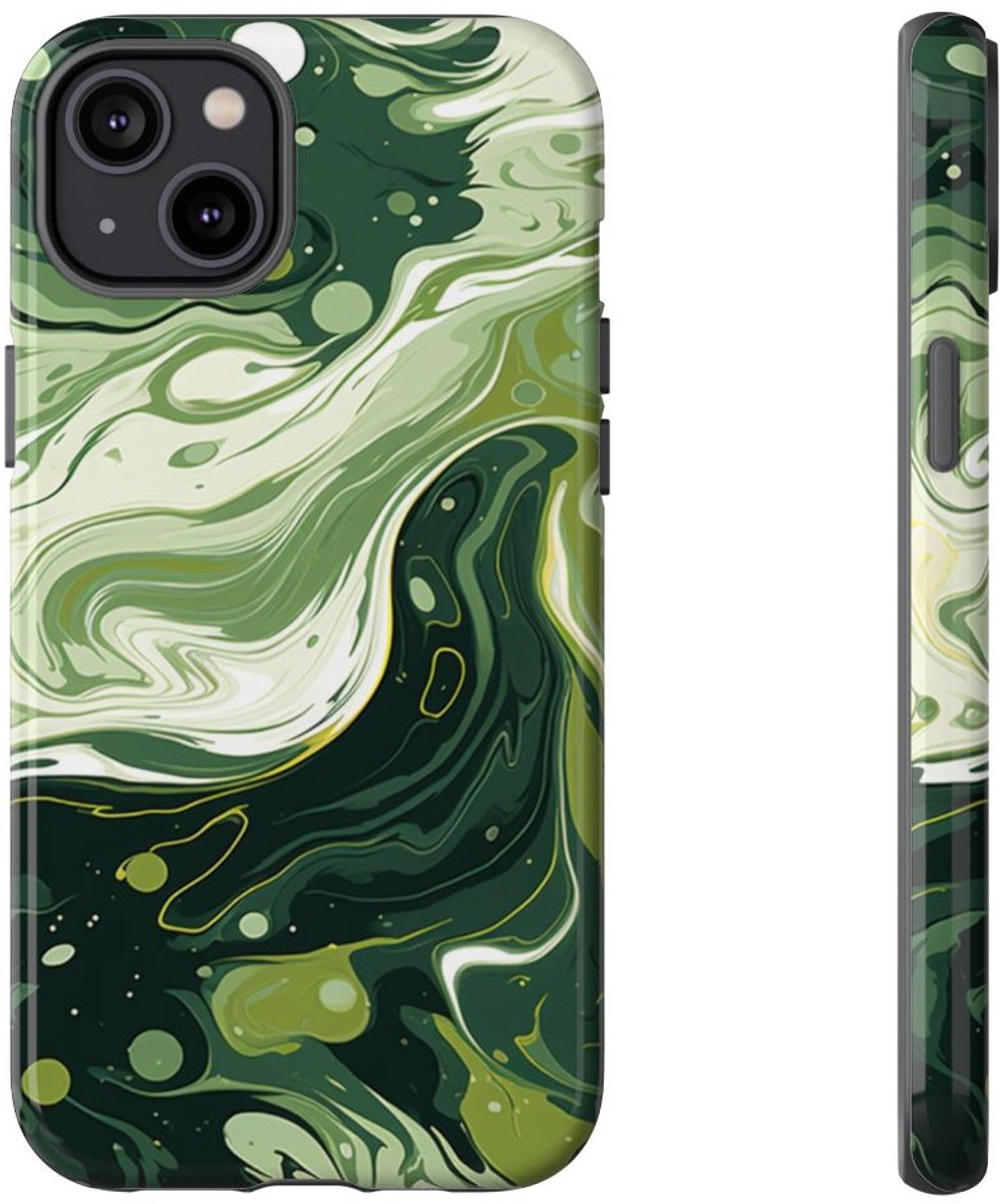 Groene Suminagashi Marmer Abstract – Telefoonhoesje Geschikt voor iPhone 14 Plus