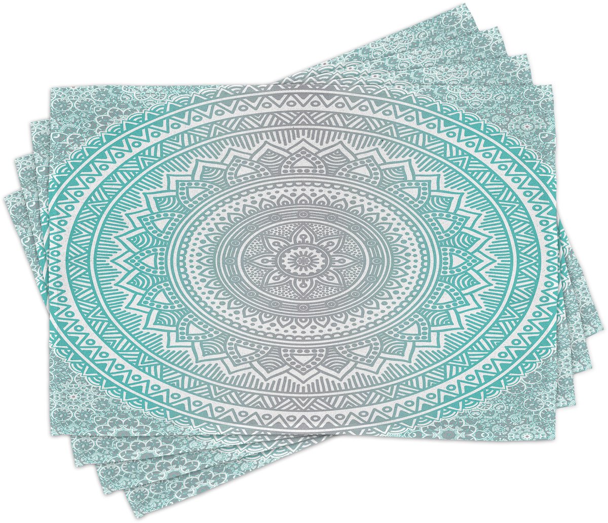 New Bed Grijs en Aqua Stam Mandala Set van 4 Placemat voor Eettafel, Wasbare Stof met Antislip Achterkant