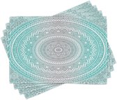 Set de 4 sets de table à manger New Bed Grijs et Aqua Stam Mandala, tissu lavable avec envers antidérapant