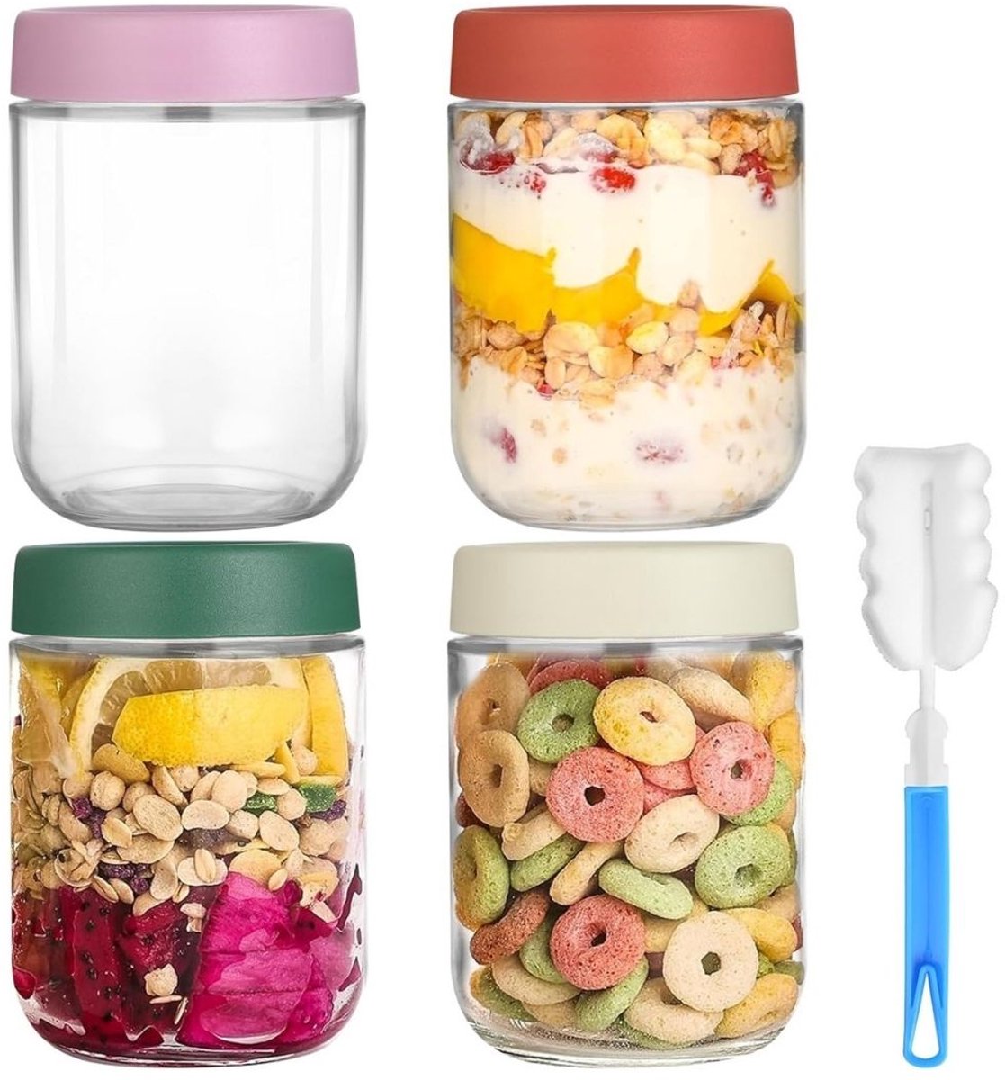 ApexArte® Overnight Oats Potjes - Mason Jar - Meusli Beker met Deksel