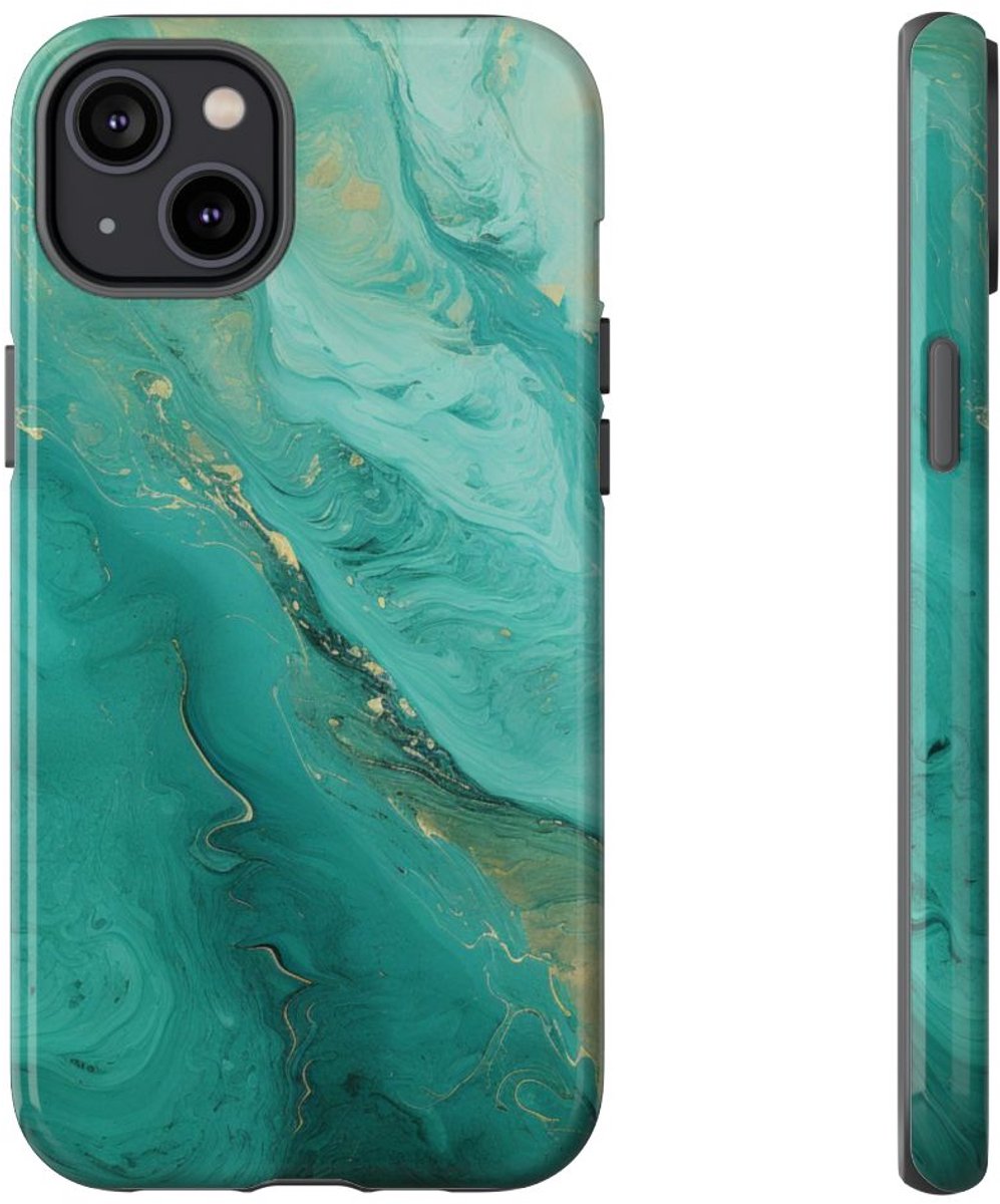 Turquoise Abstracte Vloeibare Kunst – Telefoonhoesje Geschikt voor iPhone 14 Plus