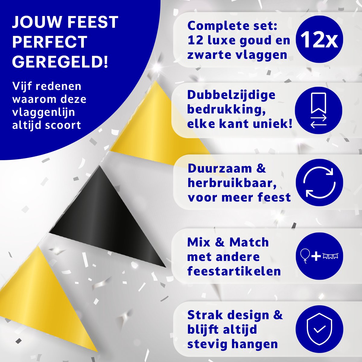 BTH - Slingers - Goud-Zwart - Slingers Verjaardag - Vlaggenlijn - Verjaardag Versiering - Verjaardag - Vlaggetjes - 1 St — afbeelding 5