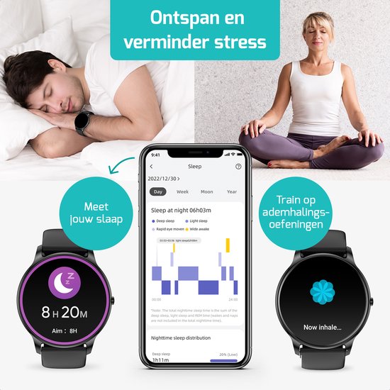 FITAGE Montre de sport - Smartwatch - Tracker d'activité - GPS - Zwart