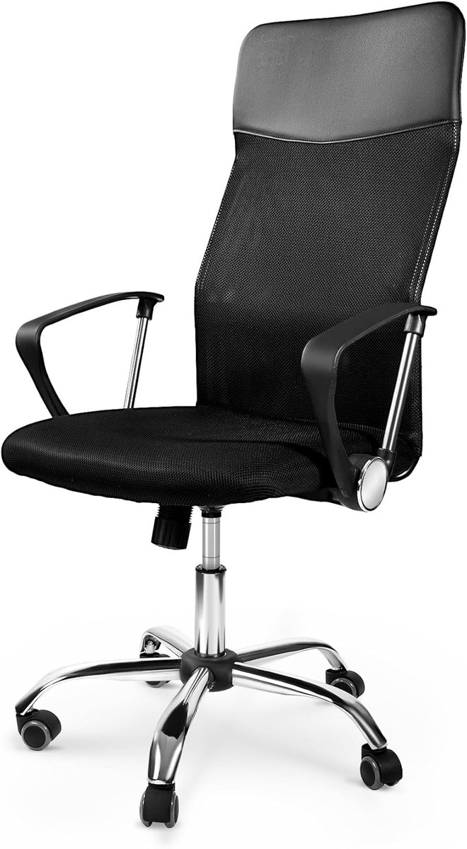 Ergonomische bureaustoelen, draaistoel, 360 graden draaibaar, met hoogteverstelling en kantelfunctie, rugsparend, tot 200 kg, gamingstoel met wielen, zwart - Ergonomische - €59,99