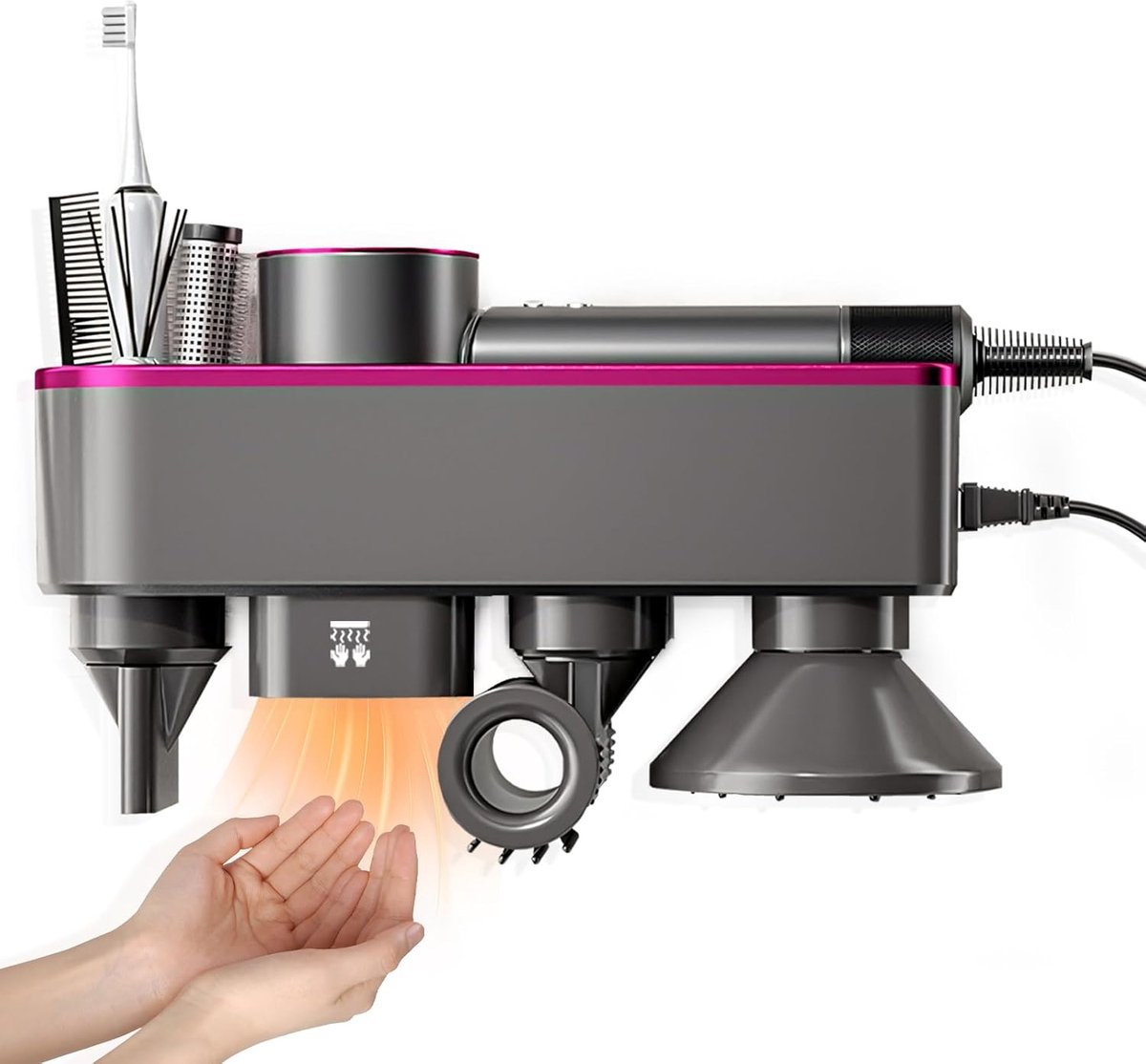 Met automatische handdroging en magnetische mondstukopslag, geschikt voor Dyson föhnaccessoires (paars)