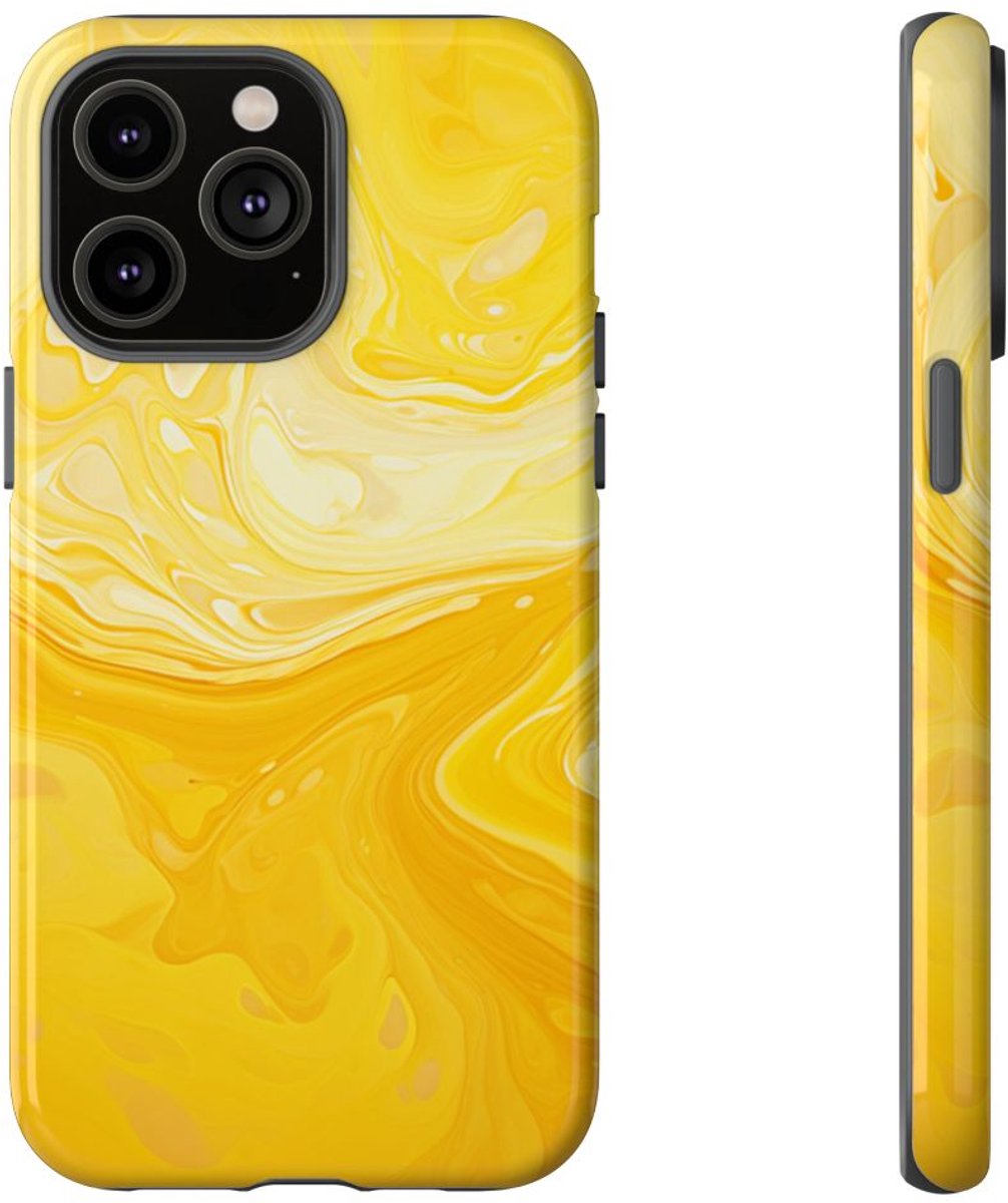 Gouden Gele Abstracte Krullen – Telefoonhoesje Geschikt voor iPhone 14 Pro Max