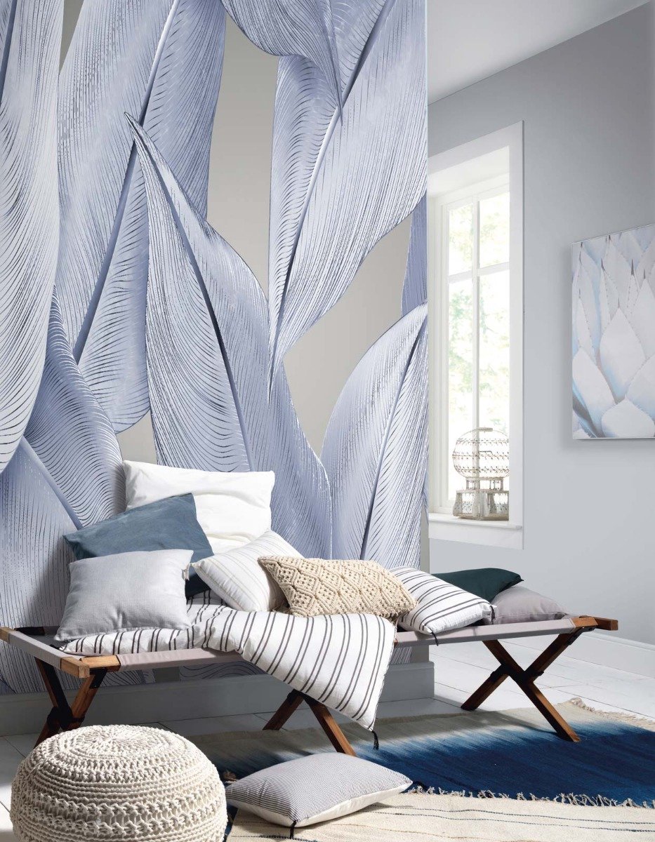 Bladbehang in blauw