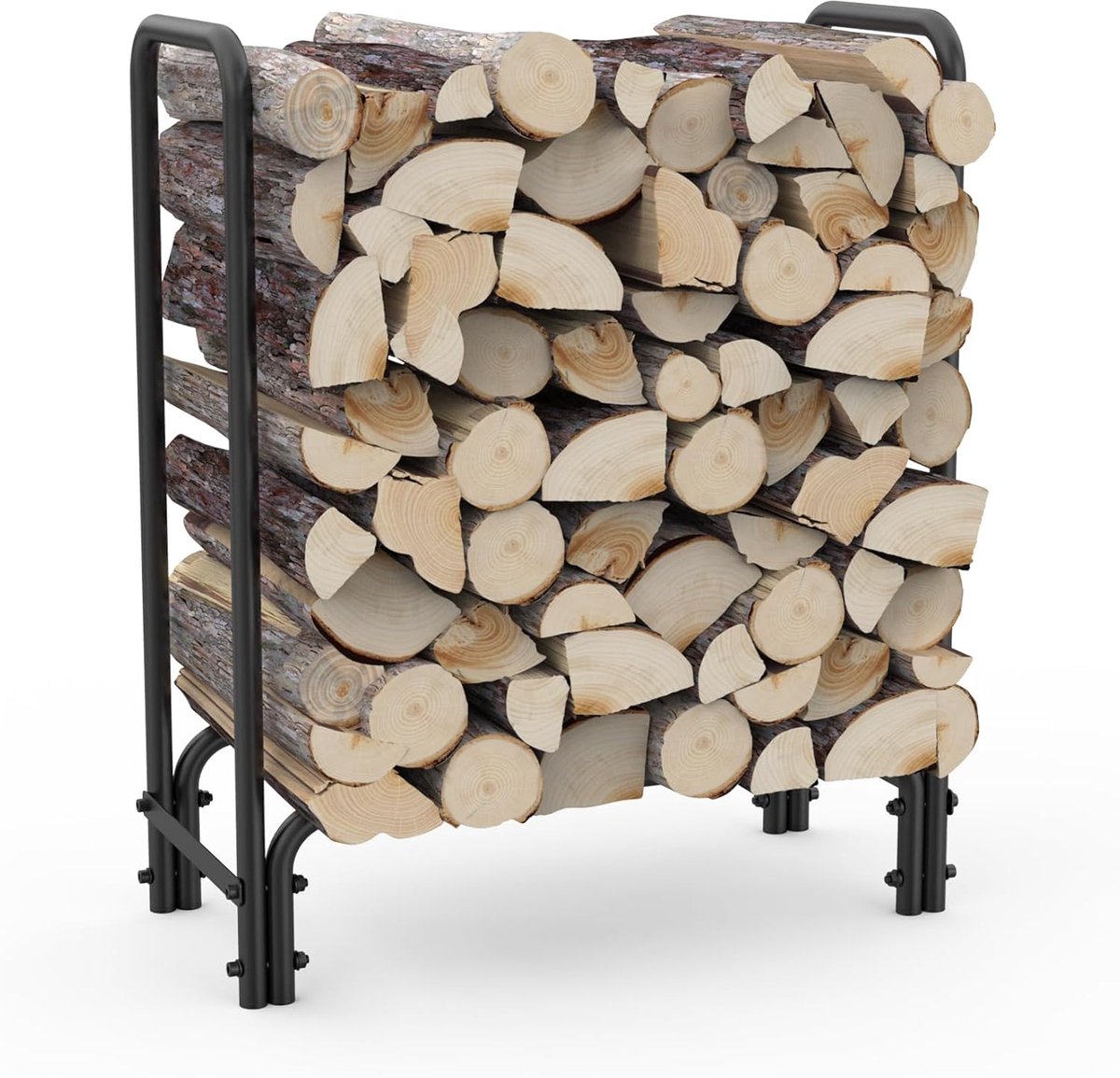 Brandhoutrek voor in de tuin, 70,3 x 30 x 84,5 cm, brandhoutrek voor binnen en buiten, brandhoutrek voor brandhoutopslag, staal, zwart