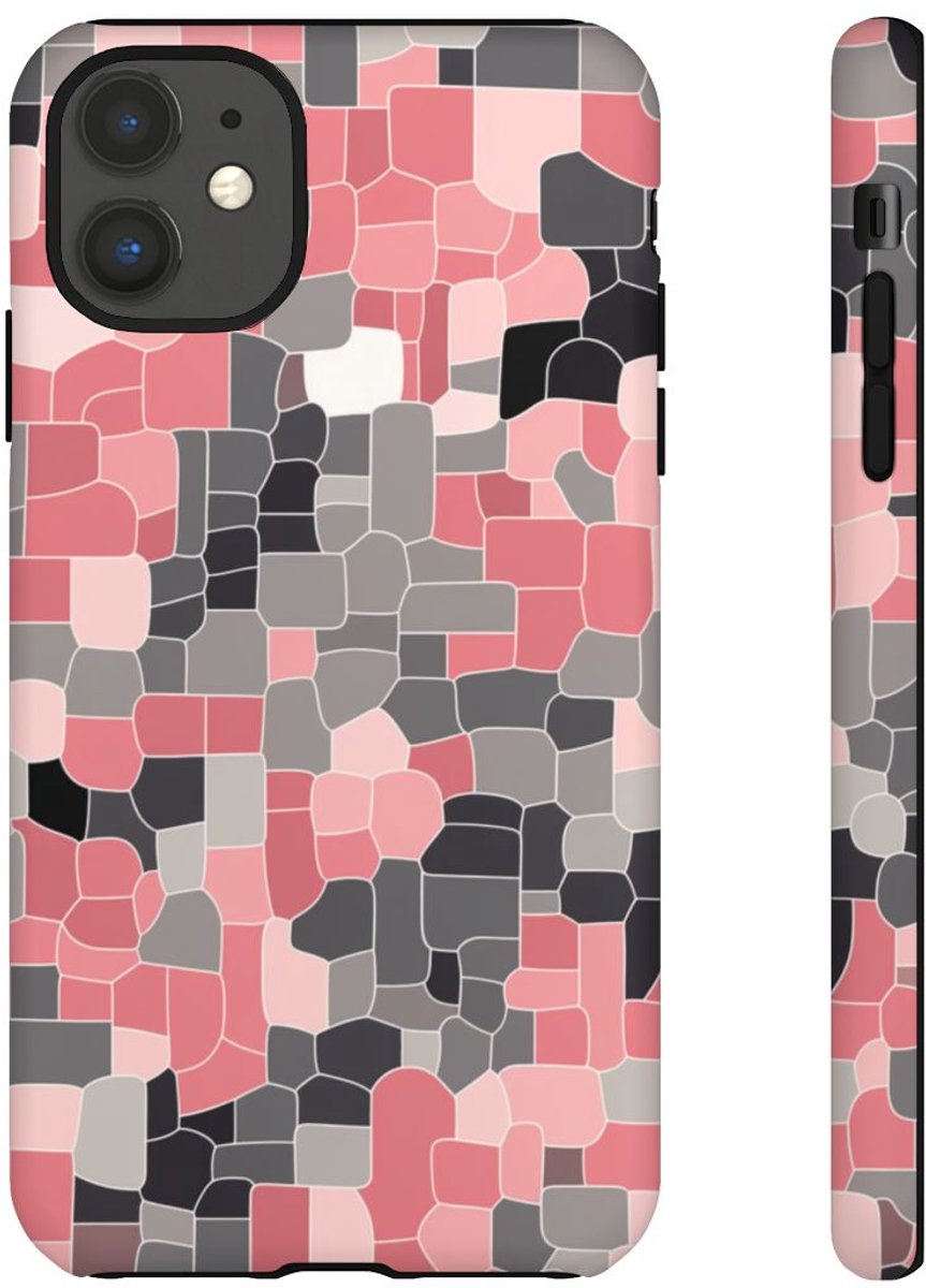 Abstract Roze en Grijs Geometrisch Patroon – Telefoonhoesje Geschikt voor iPhone 11