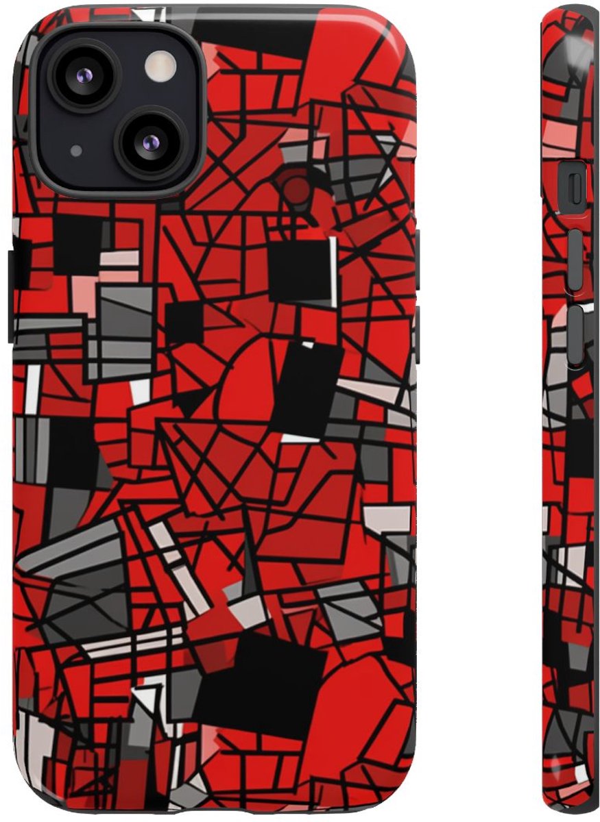Abstract Rood-Zwart Geometrisch Patroon – Telefoonhoesje Geschikt voor iPhone 13