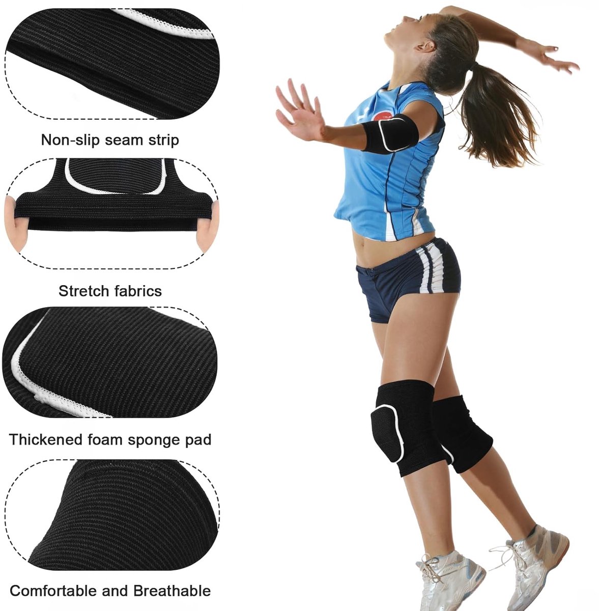 EULANT 2 paar kniebeschermers, volleybal, elastische katoenen kniebeschermers voor dansen, handbal, scooter, turnen, voetbal, inliners, worstelen, mountainbike, elleboogbeschermers voor kinderen en