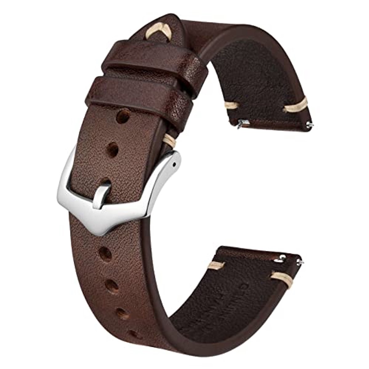 Leren Horlogeband voor Heren met Snelsluiting, Diverse Maten 18mm, 20mm, 22mm