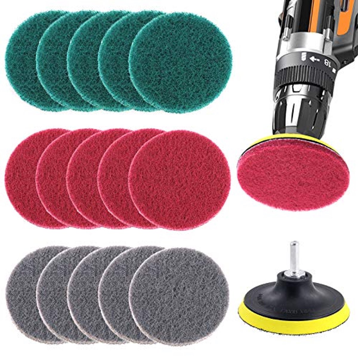 Drillborstel Schoonmaakset - 16 Stuks met 10 cm Schrobpads voor Badkamer en Keuken