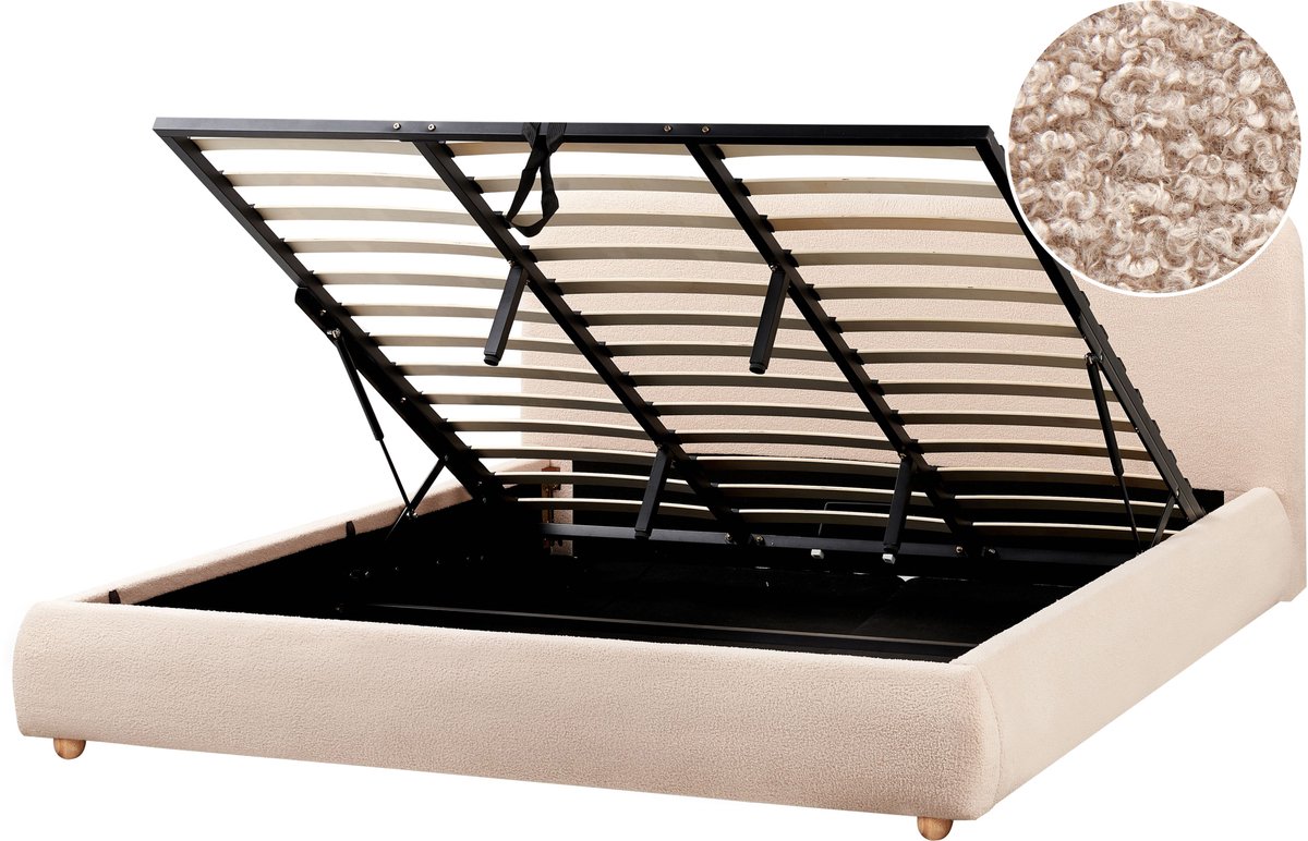 Beliani BLAGNAC - Bed met opbergruimte - Beige - 180 x 200 cm - Bouclé