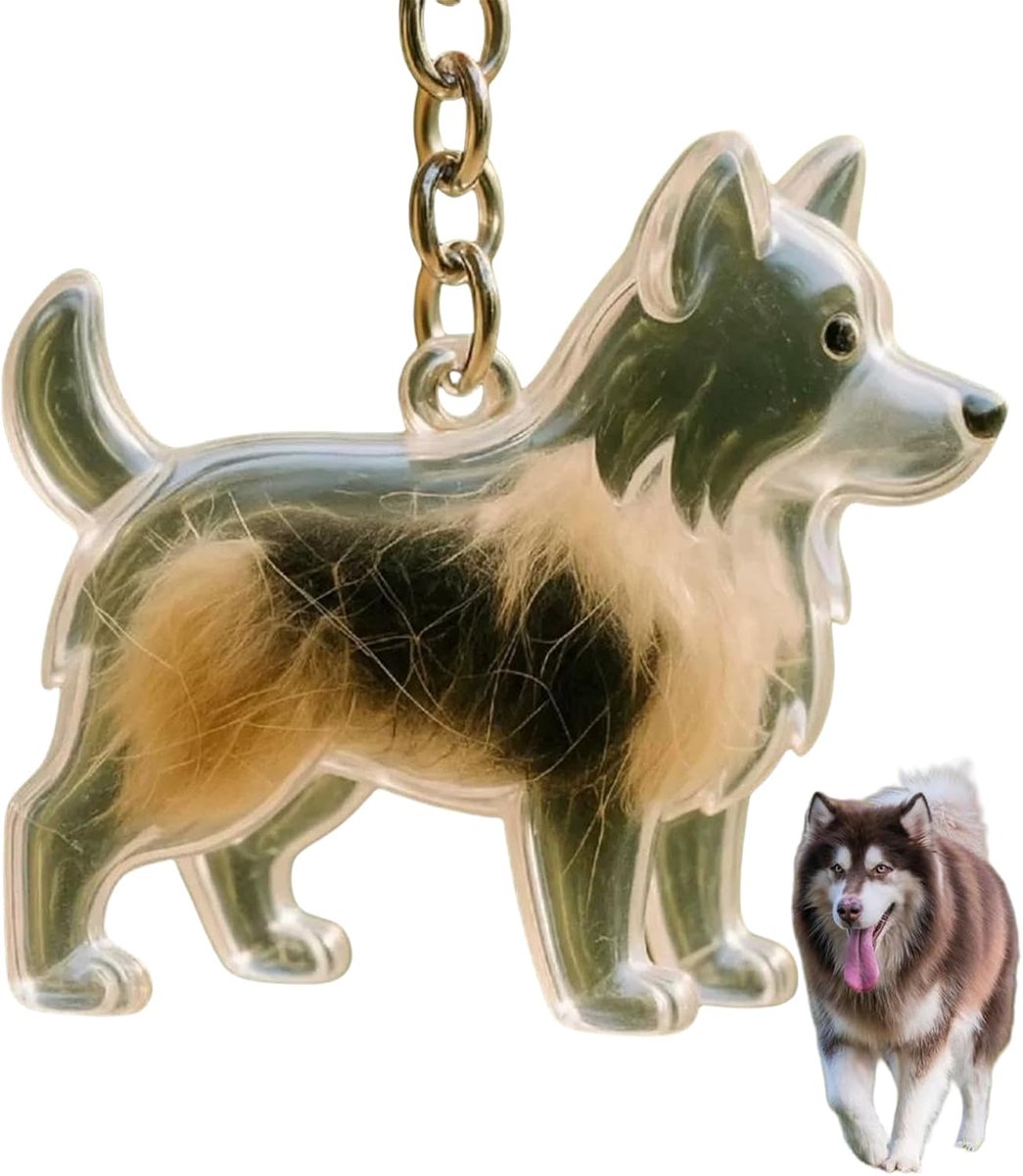 Daity Sleutelhanger met bedel ter nagedachtenis aan hondenhaar - fles ter nagedachtenis aan dierenhaar in de vorm van een hond - capsule voor het verzamelen van dierenhaar als souvenir - as van dierenhaar als aandenken (Alaskan Malamute)