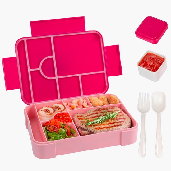 Inngly Kinderbroodtrommel met vakken, 1300 ml, BPA-vrij, Bento box, lunchbox, snackbox, lekvrij met 5 vakken, broodtrommel voor volwassenen, meisjes en jongens, magnetron/vaatwasmachinebestendig