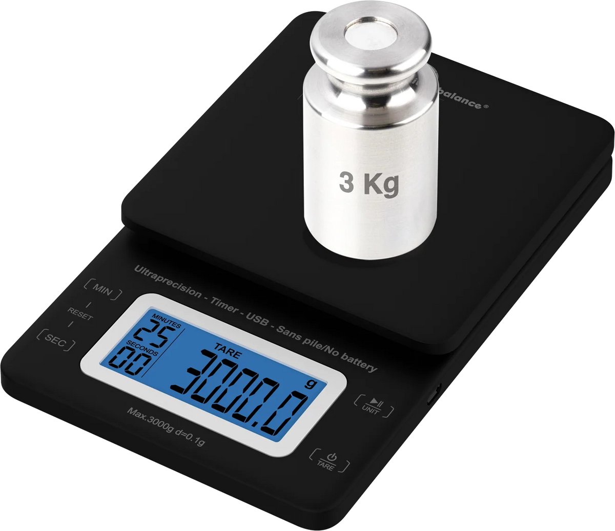 Little Balance 8909 - Ultra precisie keukenweegschaal - 0.1 gram nauwkeurig - tot 3 kg - geen batterij - USB-C oplaadbaar